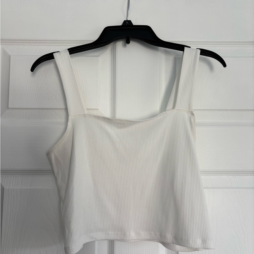 American Eagle Outfitters White Ribbed Square-Neck Tank